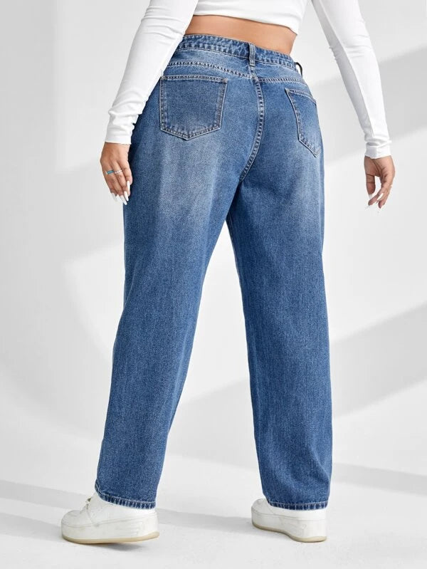 Blue Classic Wash Plus Size Straight Leg Jeans