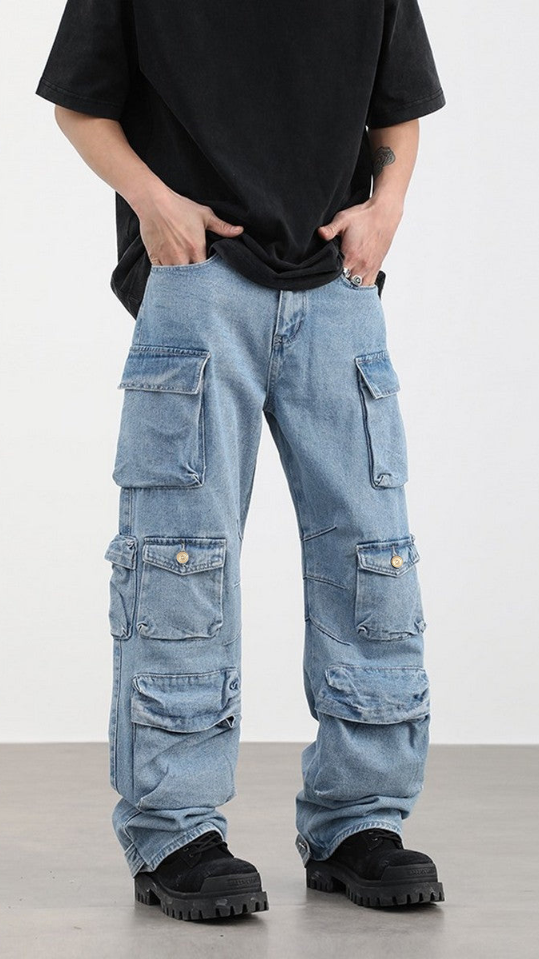 Jeans with leg pockets best sale