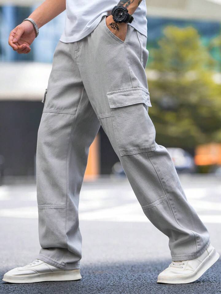 Moonstone Grey Flap Pocket Side Cargo Jeans