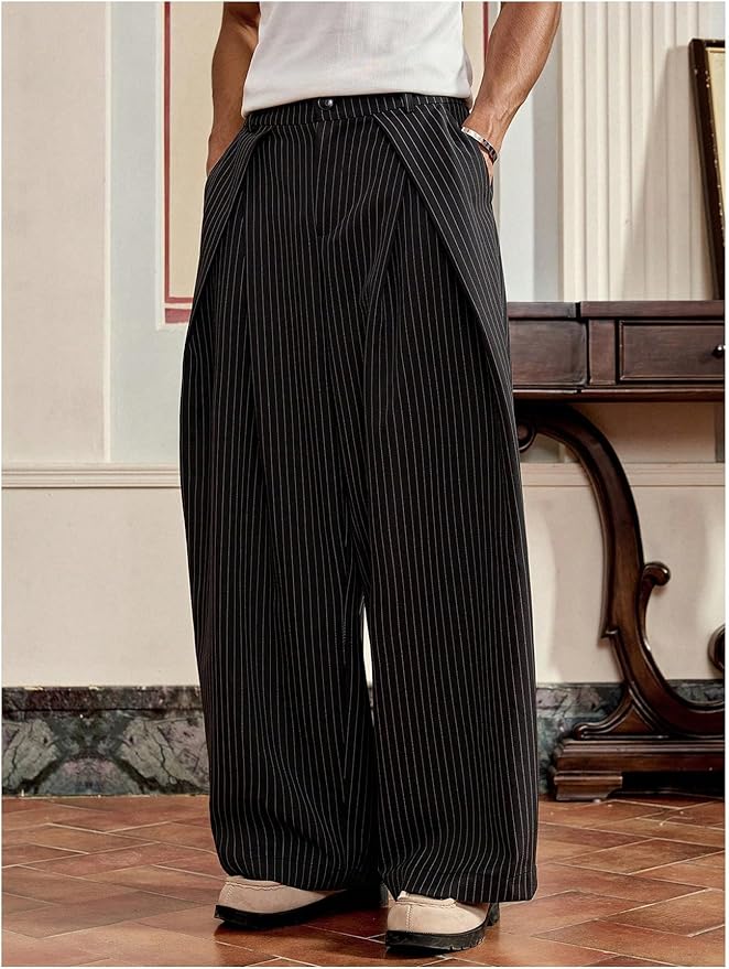 Overfold Stripes Draped Trousers - Image 1