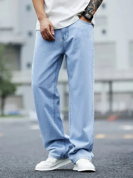 Light Wash Baggy Jeans Outfit Men Baggy Light Blue Jeans Outfit