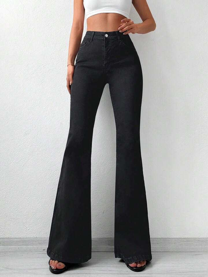 Dark Wash High Waisted Bell Bottom Jeans Black Bootcut Flare High