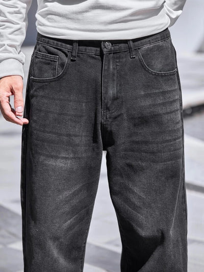 Charcoal Raw Wash Baggy Fit Jeans