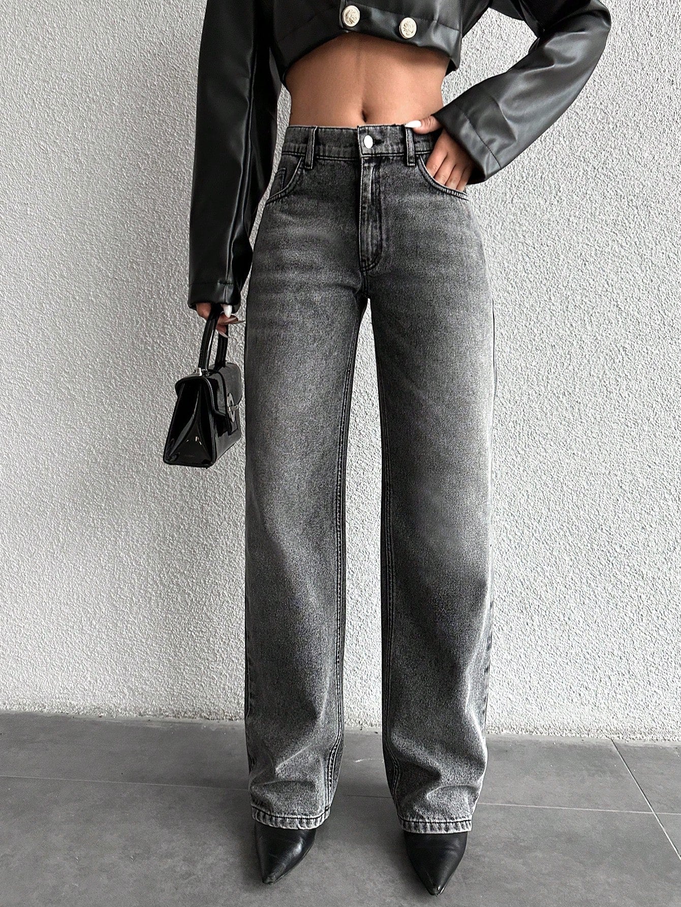 Ladies grey straight leg jeans hot sale