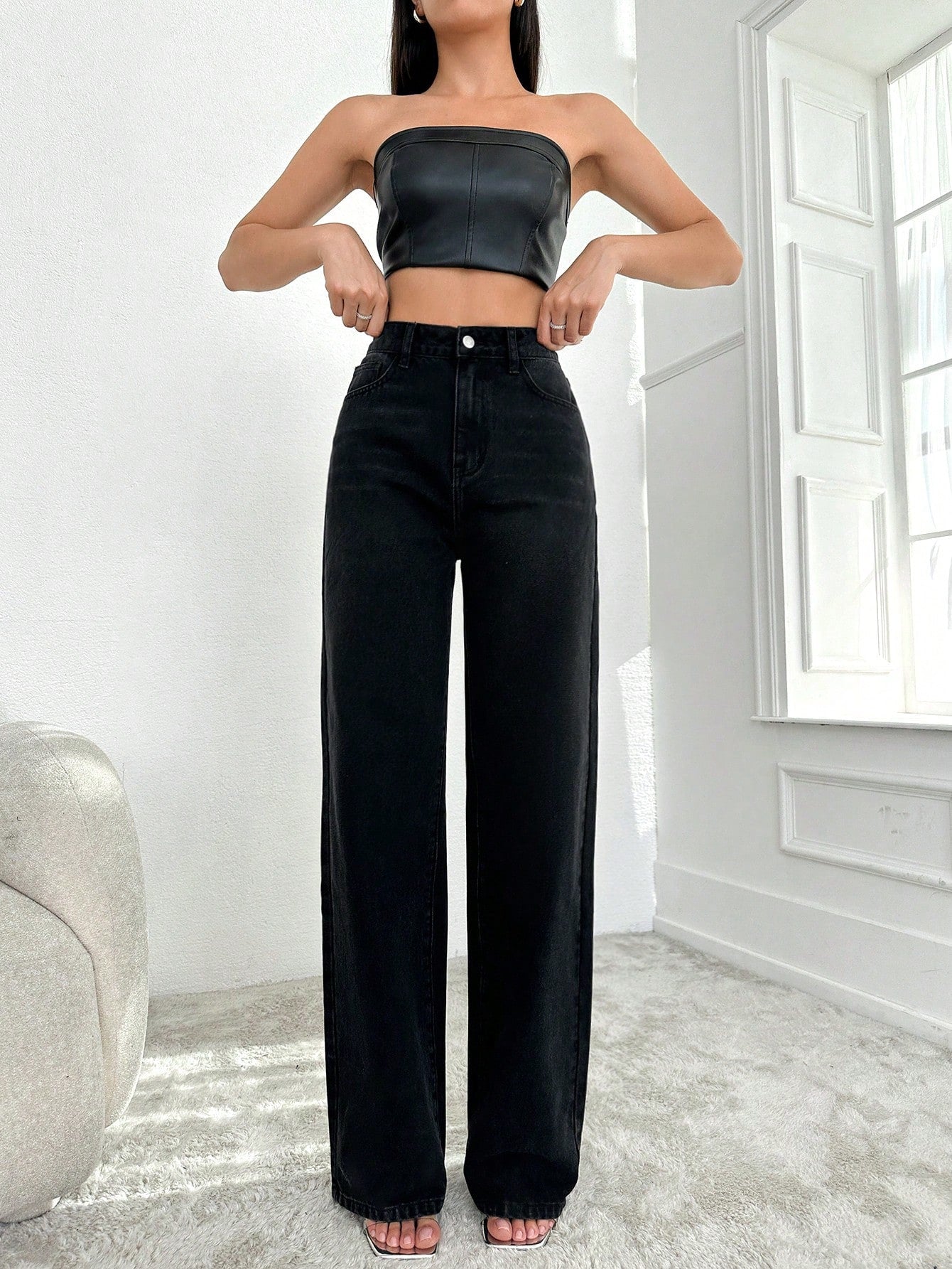 Jean Wide Leg Femme Noir Prettylittlething Pantalon Mom Noir Femme