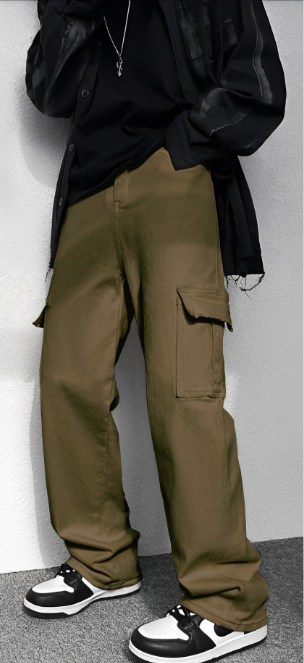 Military Green Street Style Cargo Baggy Fit Jeans