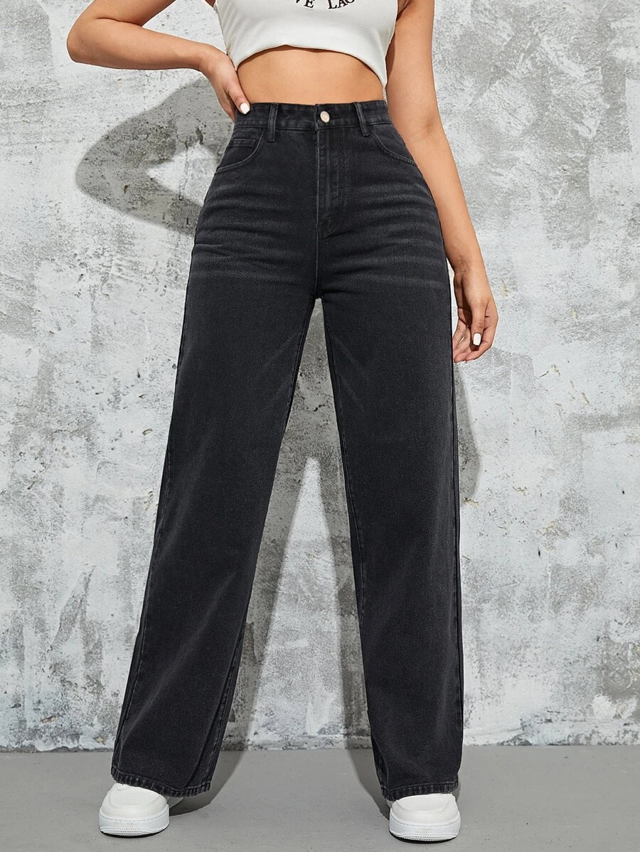 Ash Black Korean Rigid wide leg jeans – Offduty India