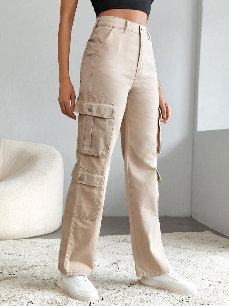 Fashion (748 Beige)Y2K Pockets Cargo Pants For Women Straight Oversize Pants  Harajuku Vintage Aesthetic Low Waist Trousers Wide Leg Baggy Jeans 3XL DOU  @ Best Price Online