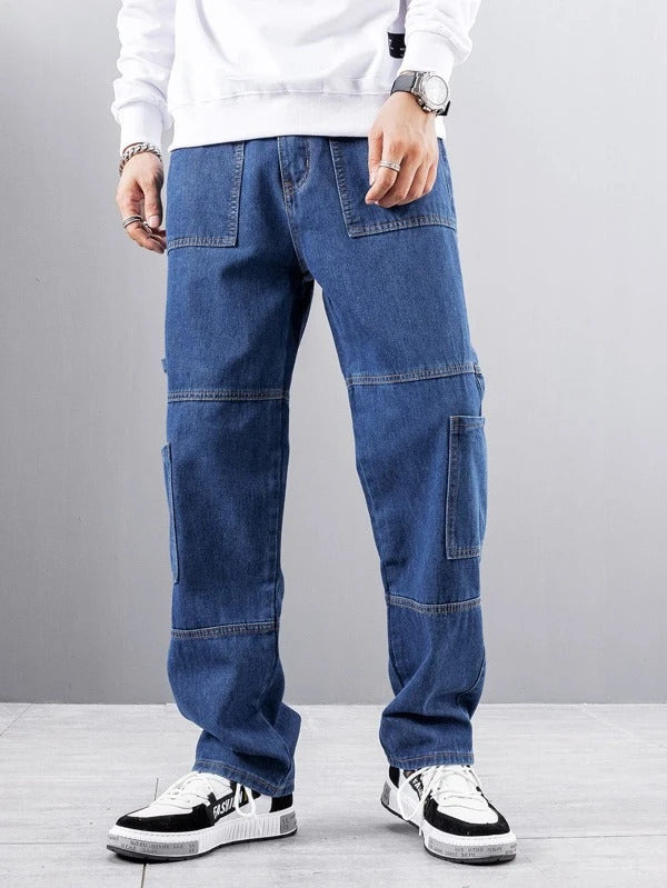 Blue Stone Wash Baggy Fit Cargo Men Jeans – Offduty India