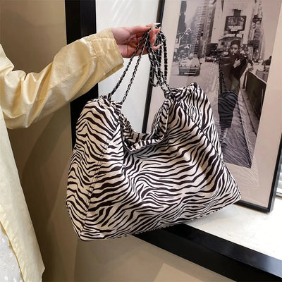 Animal Print Shopper Chain Tote Bag