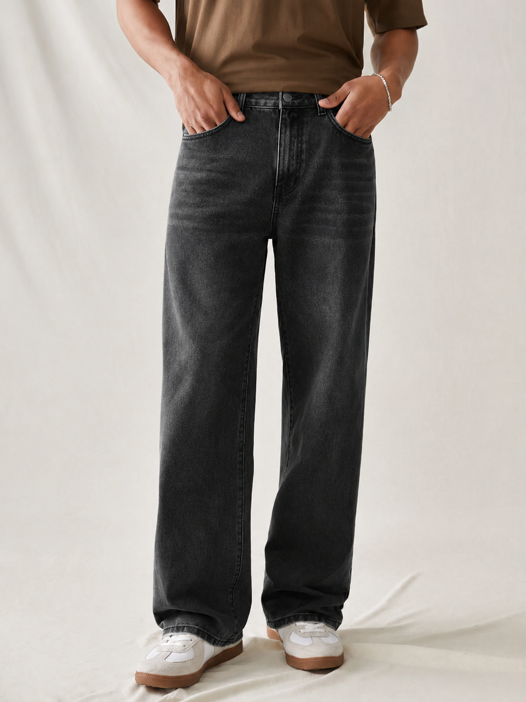 Charcoal Raw Wash Baggy Fit Jeans