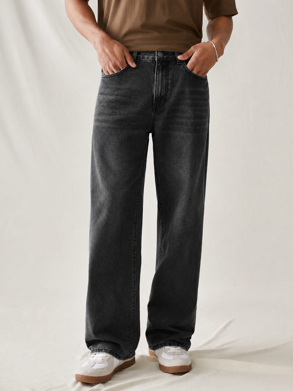 Charcoal Raw Wash Baggy Fit Jeans