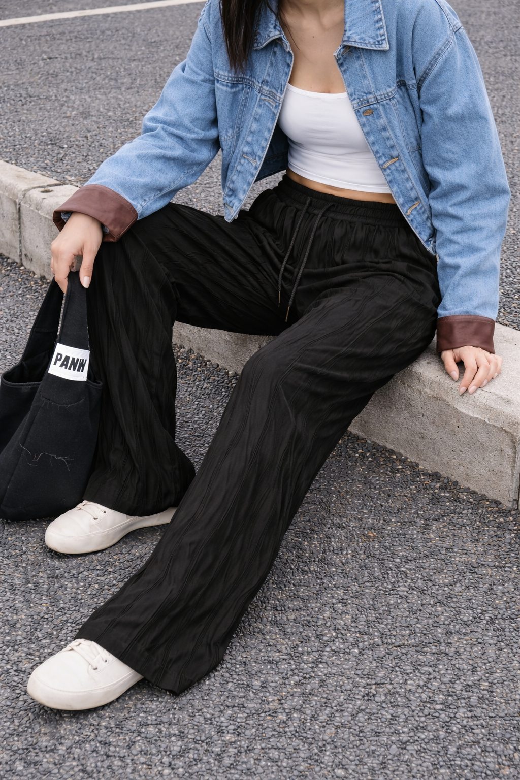Surface Wave Texture Baggy Joggers
