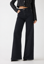 Onyx Black Stone Wash Wide Leg High Rise Jeans