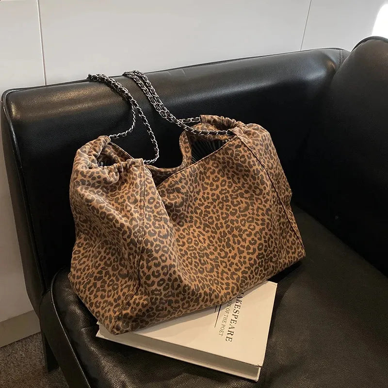 Animal Print Shopper Chain Tote Bag