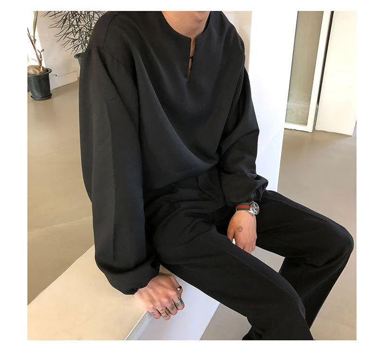 V Neck Cuff Details Long Sleeve Korean Shirt