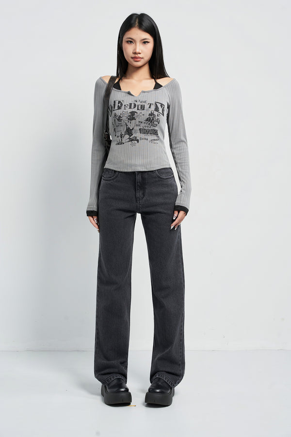 Charcoal Grey Straight Fit Jeans