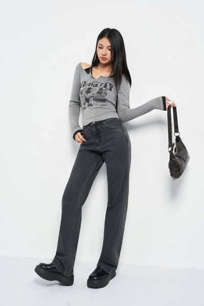 Charcoal Grey Straight Fit Jeans