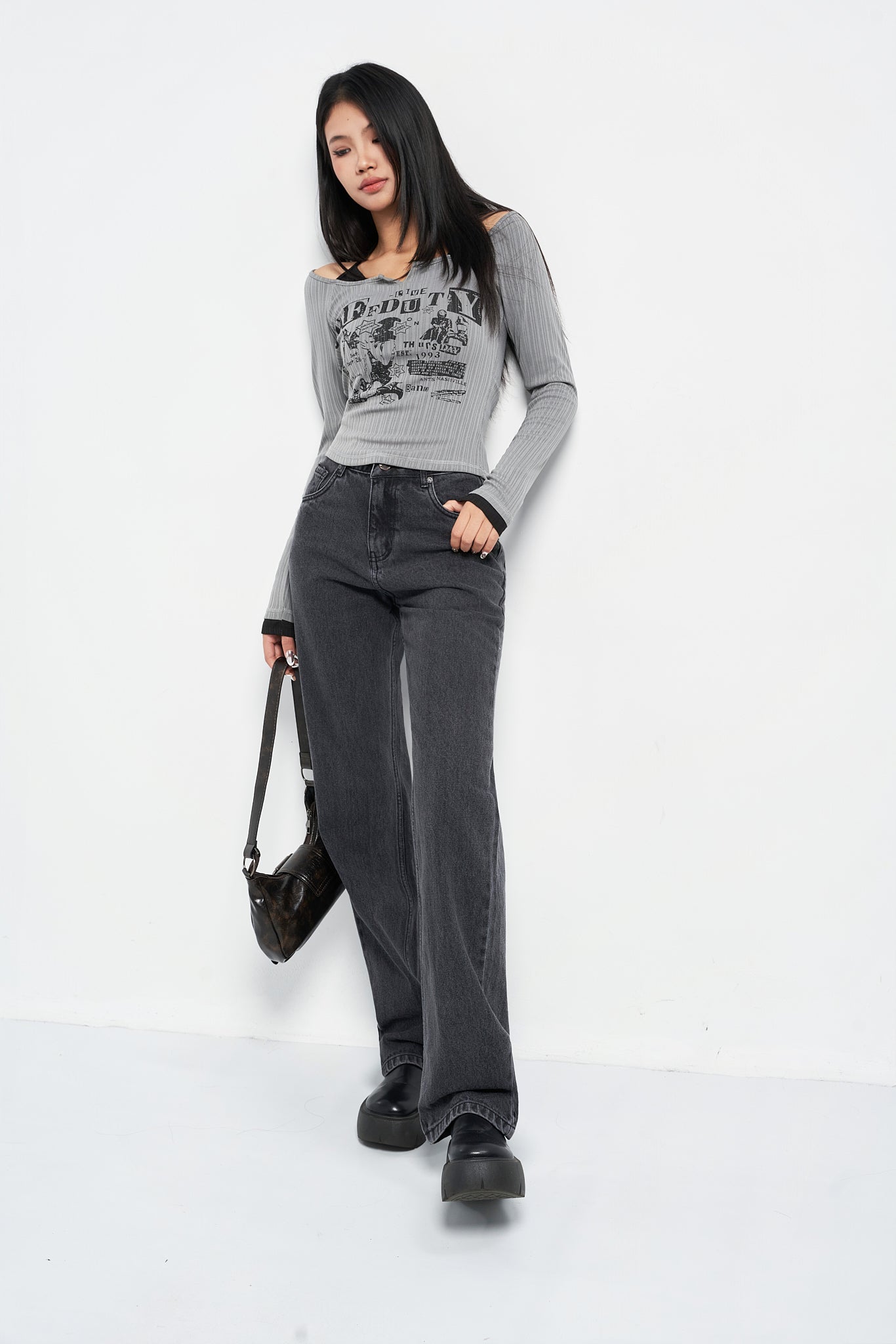 Charcoal Grey Straight Fit Jeans