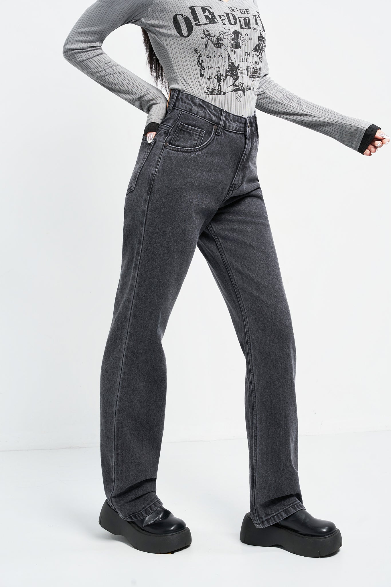 Charcoal Grey Straight Fit Jeans