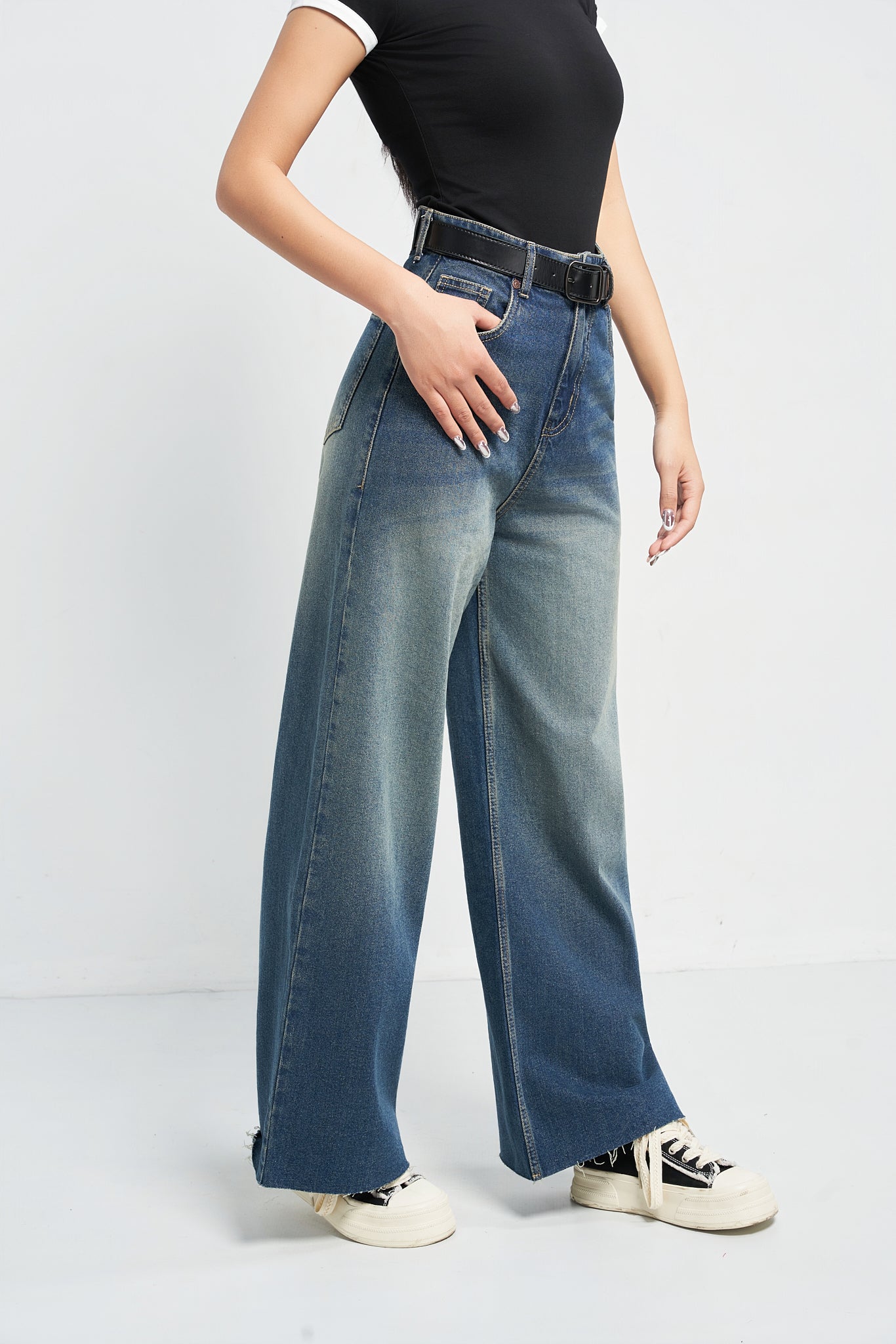 Stale Blue Baggy Wide Leg Jeans