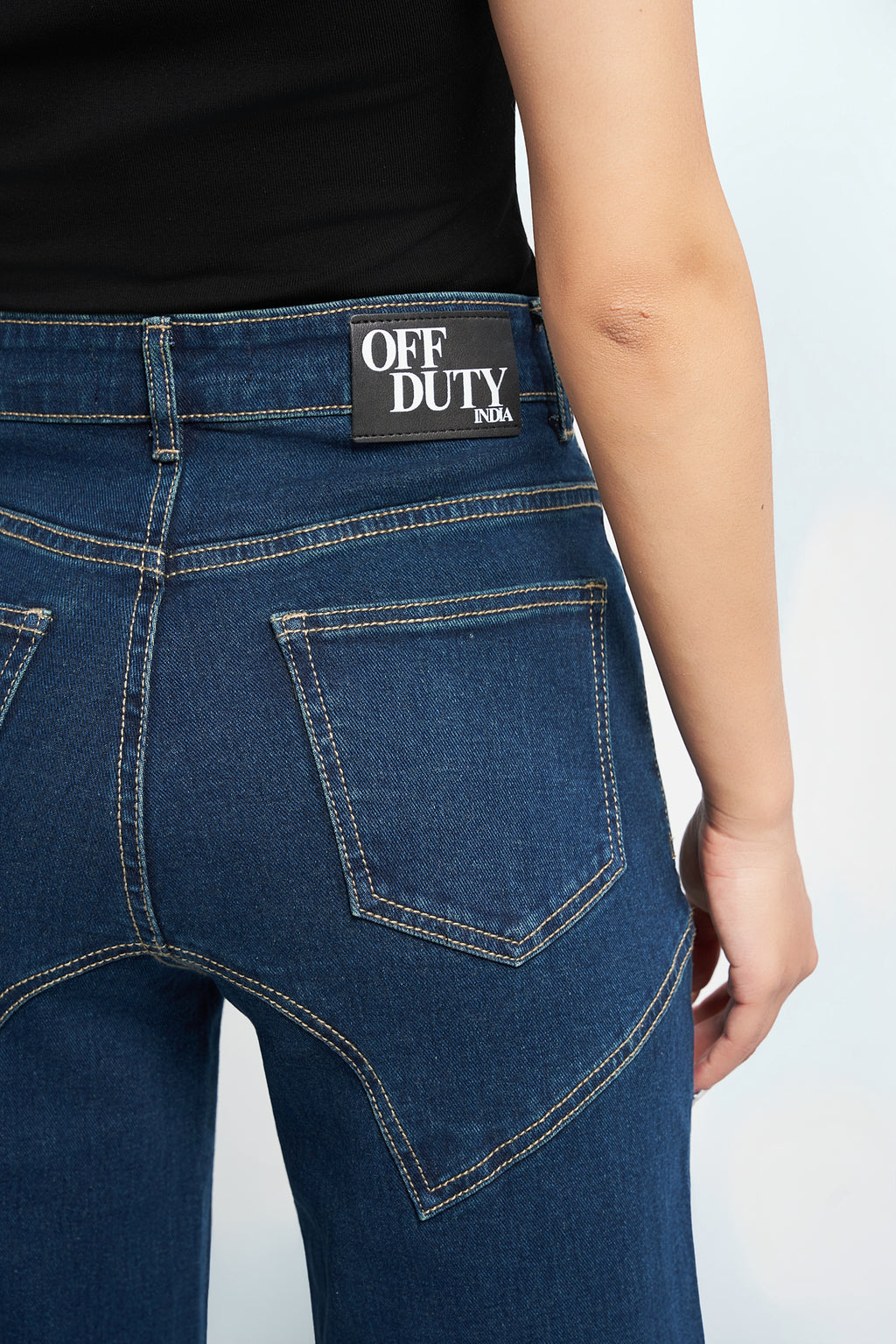 Blue Seam Detail Wide Leg Jeans