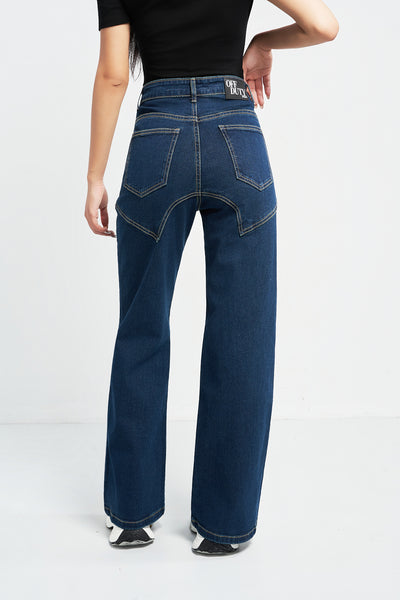 Blue Seam Detail Wide Leg Jeans