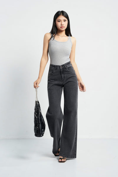 Charcoal Wide Leg High Rise Jeans