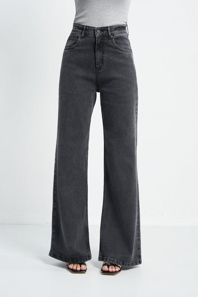 Charcoal Wide Leg High Rise Jeans