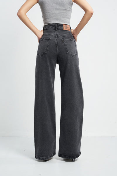 Charcoal Wide Leg High Rise Jeans