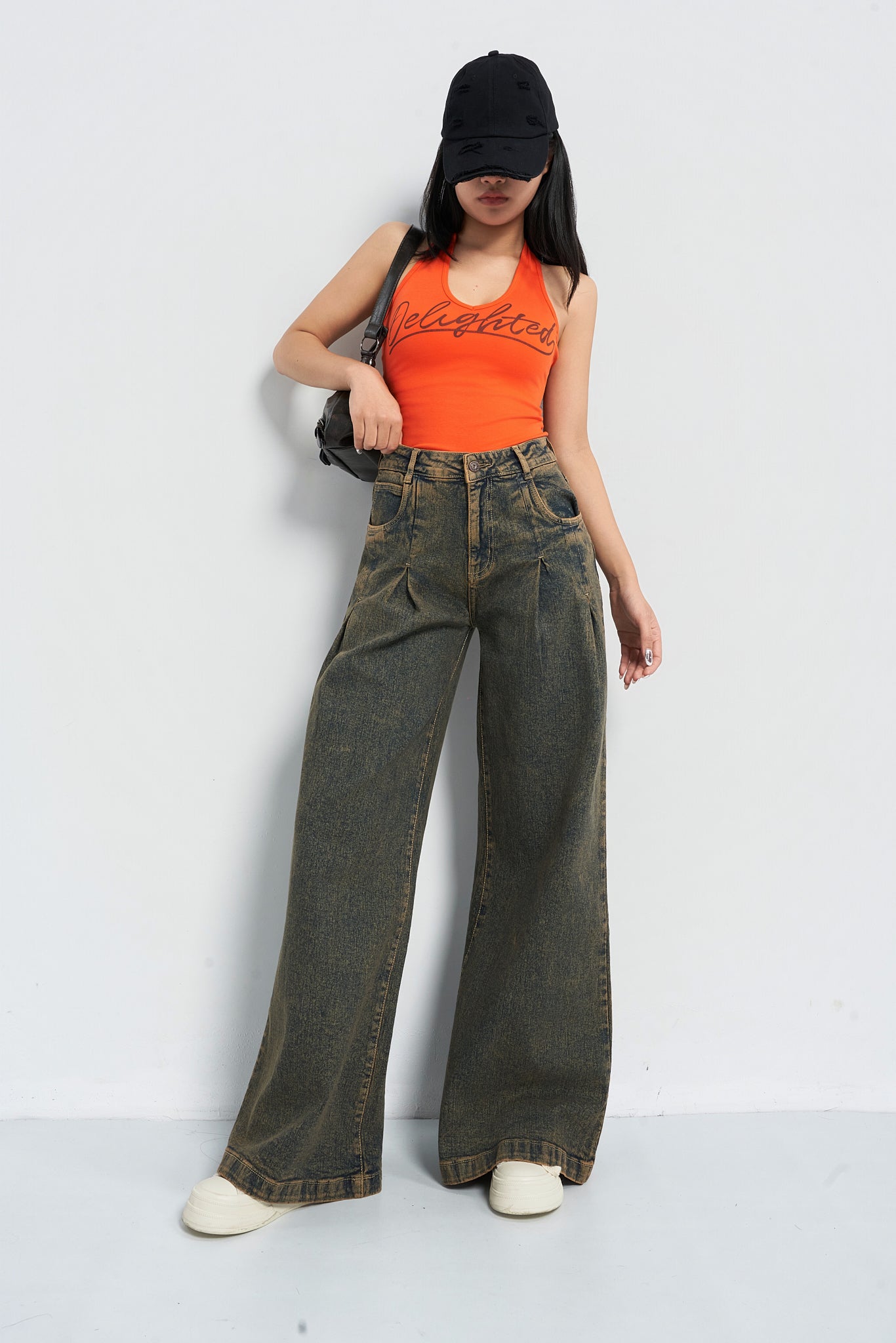Rustic Cocoa Pleated Extra Wide Leg Jeans