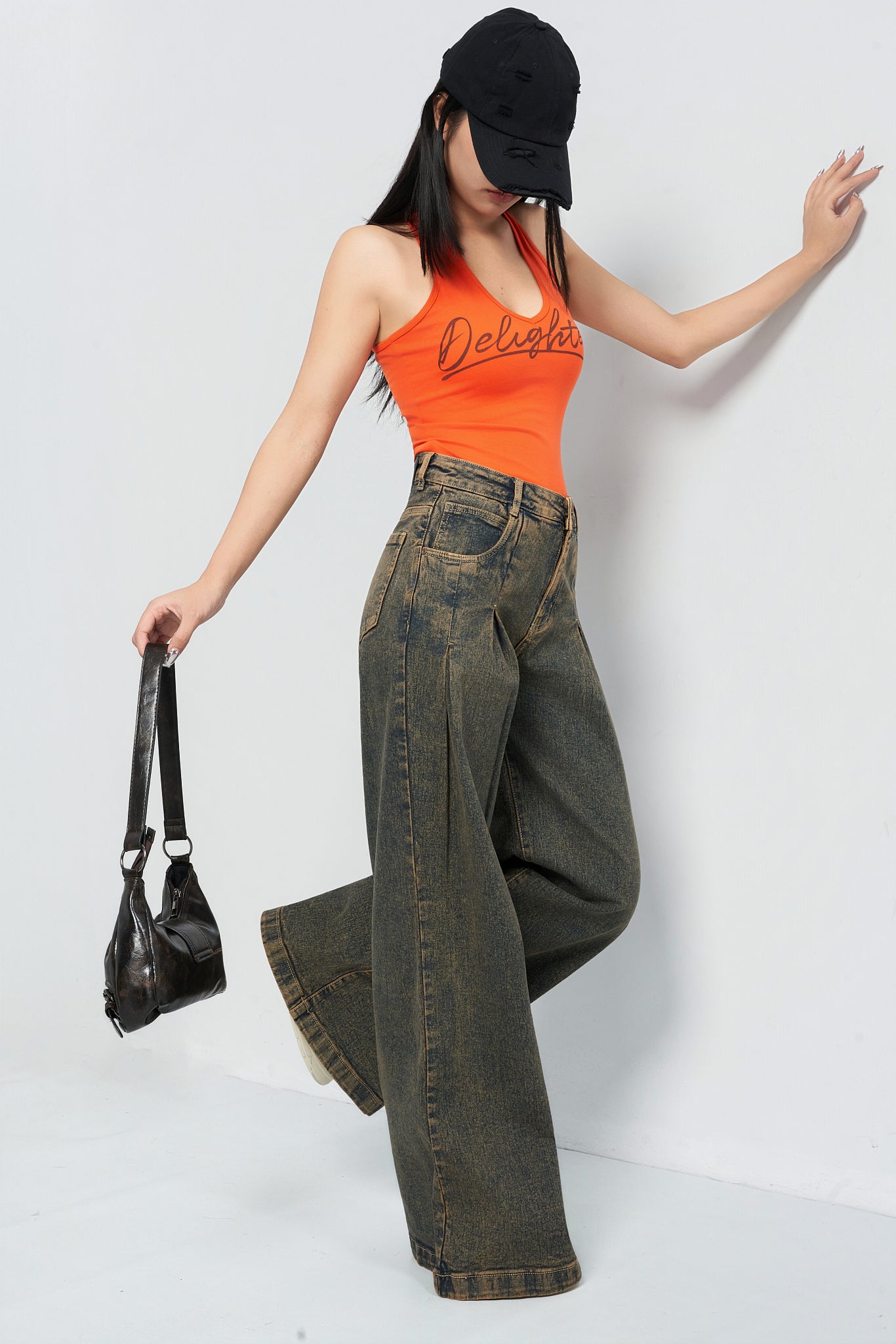 Rustic Cocoa Pleated Extra Wide Leg Jeans