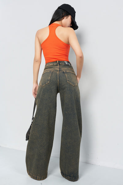 Rustic Cocoa Pleated Extra Wide Leg Jeans
