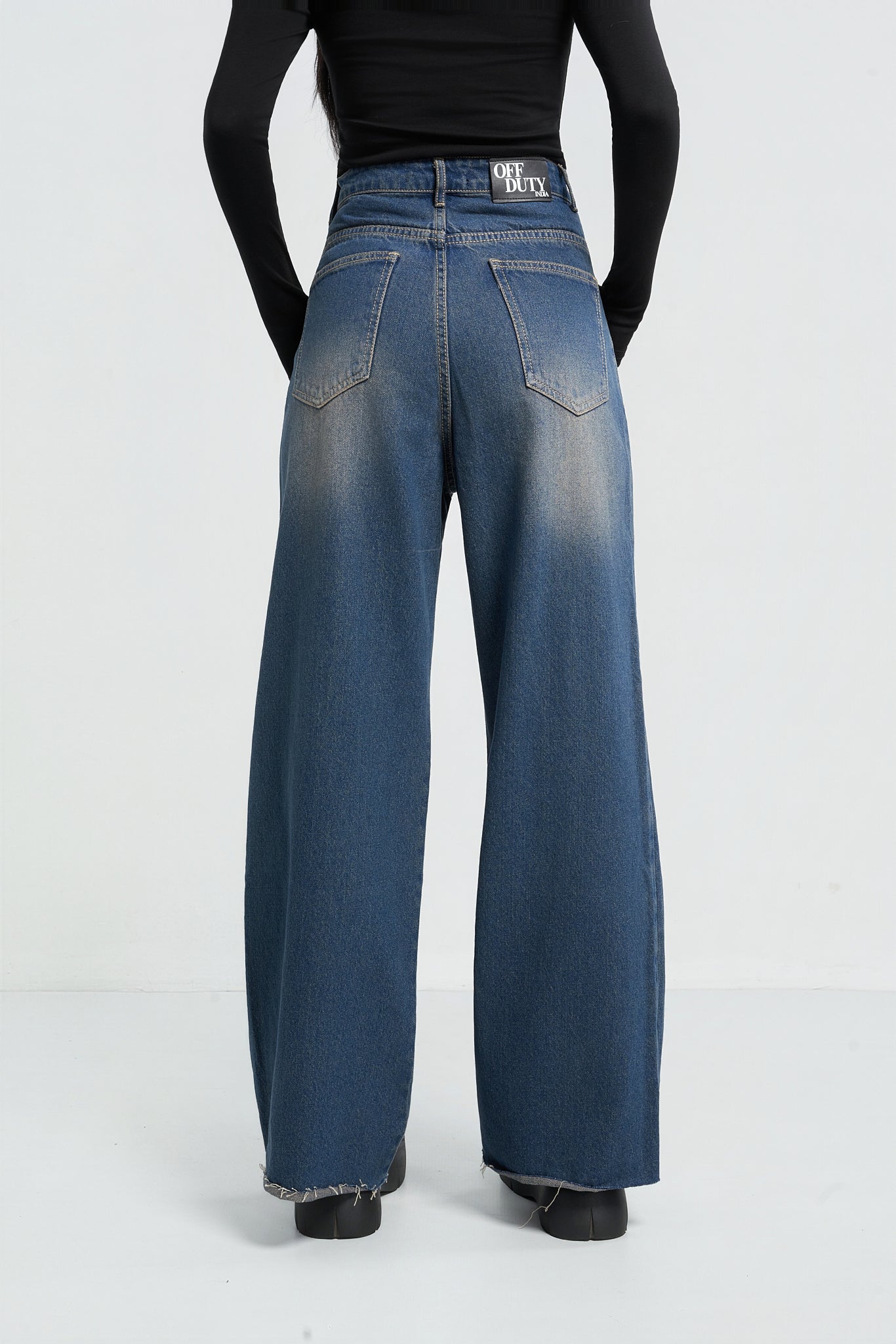 Off Beat Distressed Blue Baggy Jeans