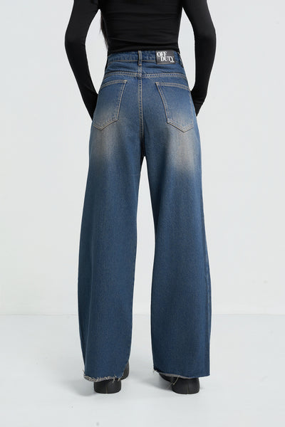 Off Beat Distressed Blue Baggy Jeans