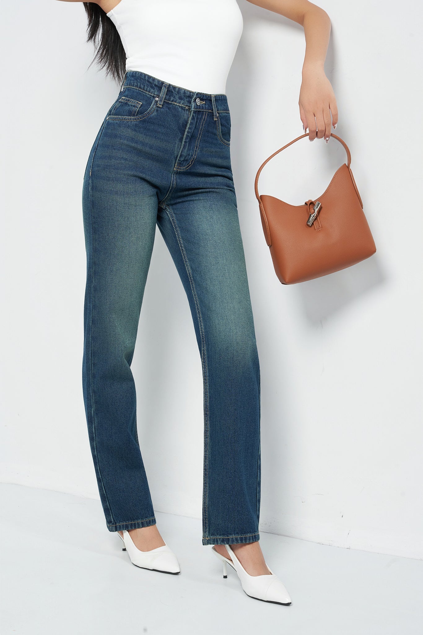 Wash Out Indigo Blue Tailored Straight Leg Jeans