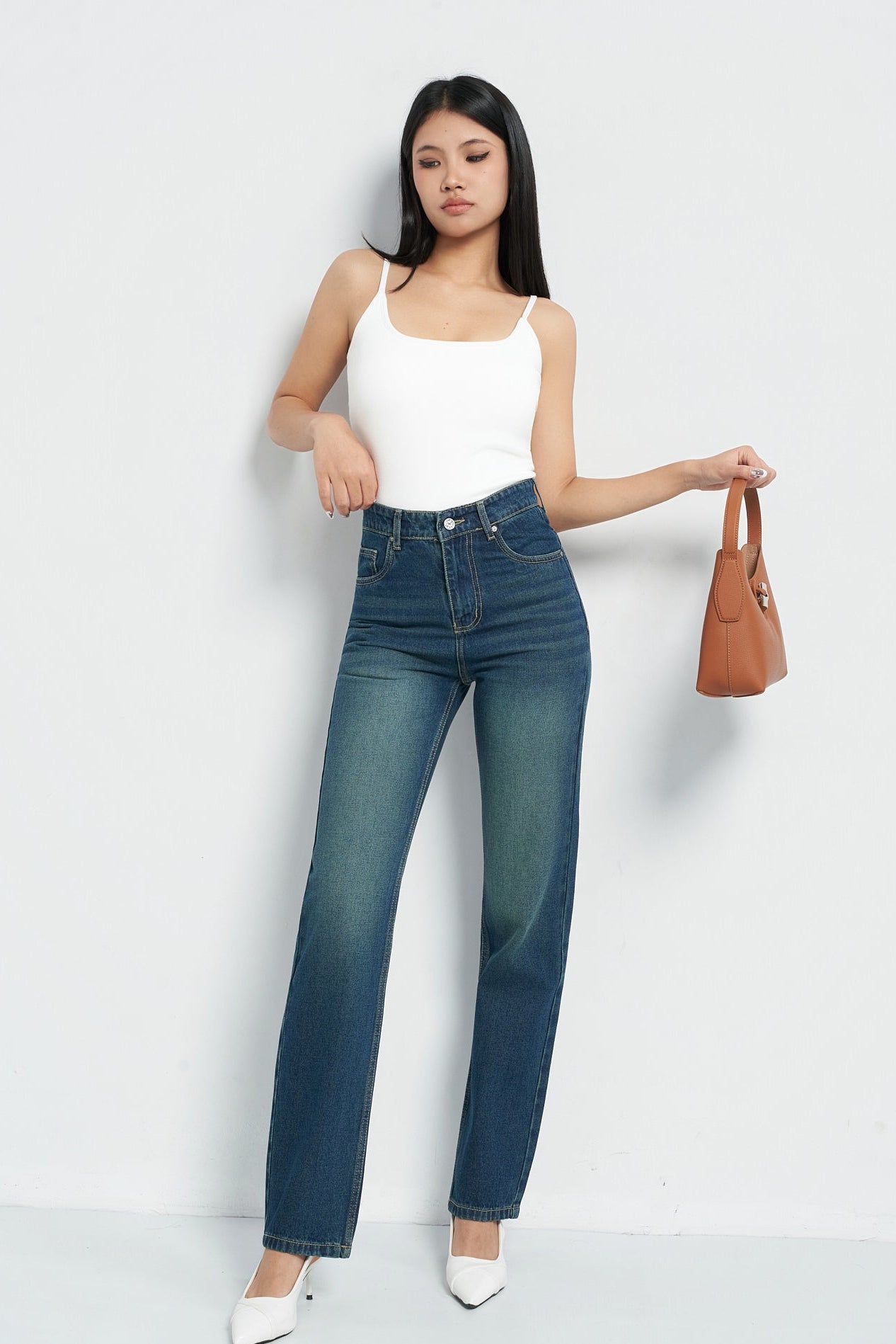 Wash Out Indigo Blue Tailored Straight Leg Jeans