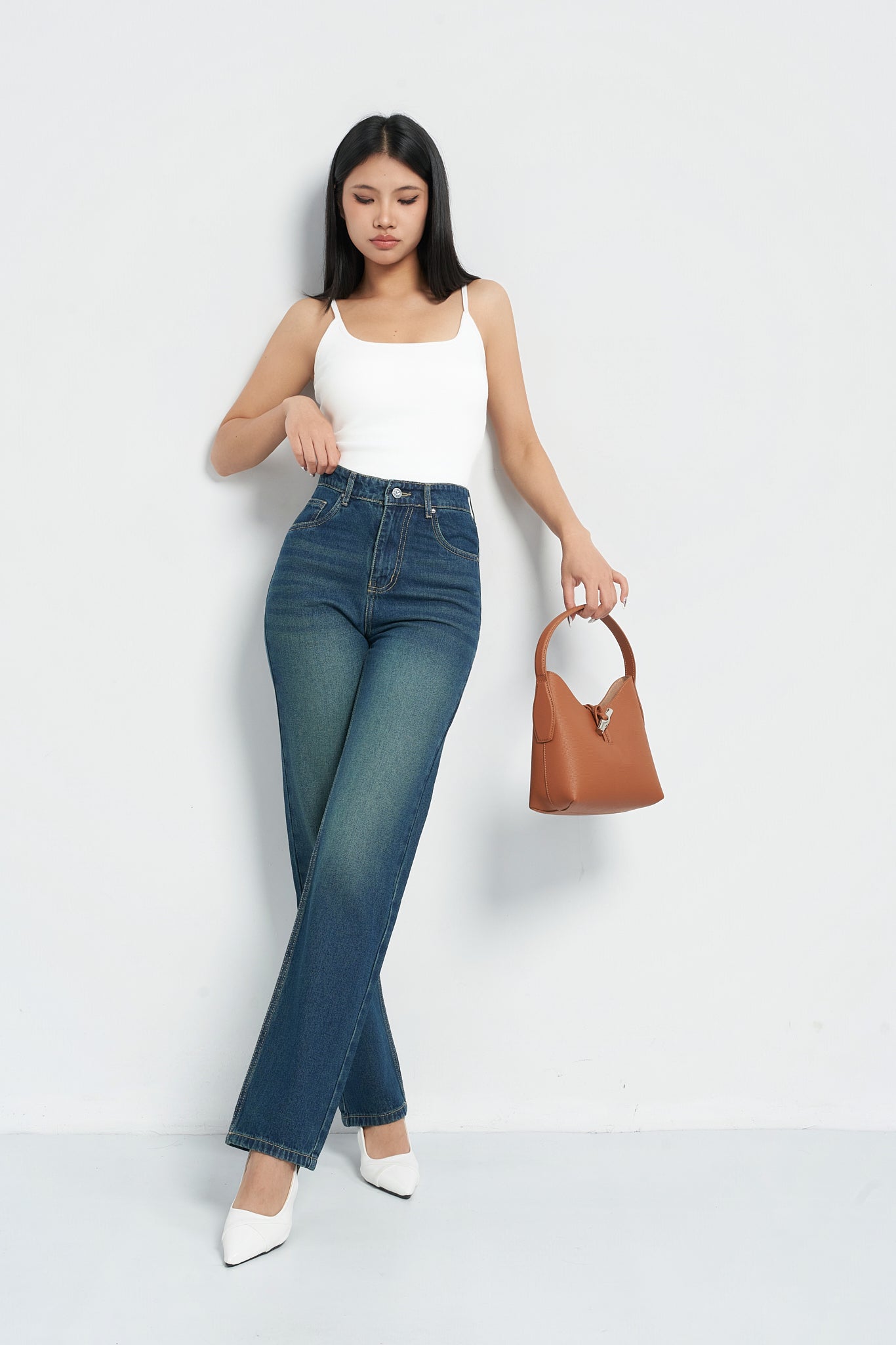 Wash Out Indigo Blue Tailored Straight Leg Jeans