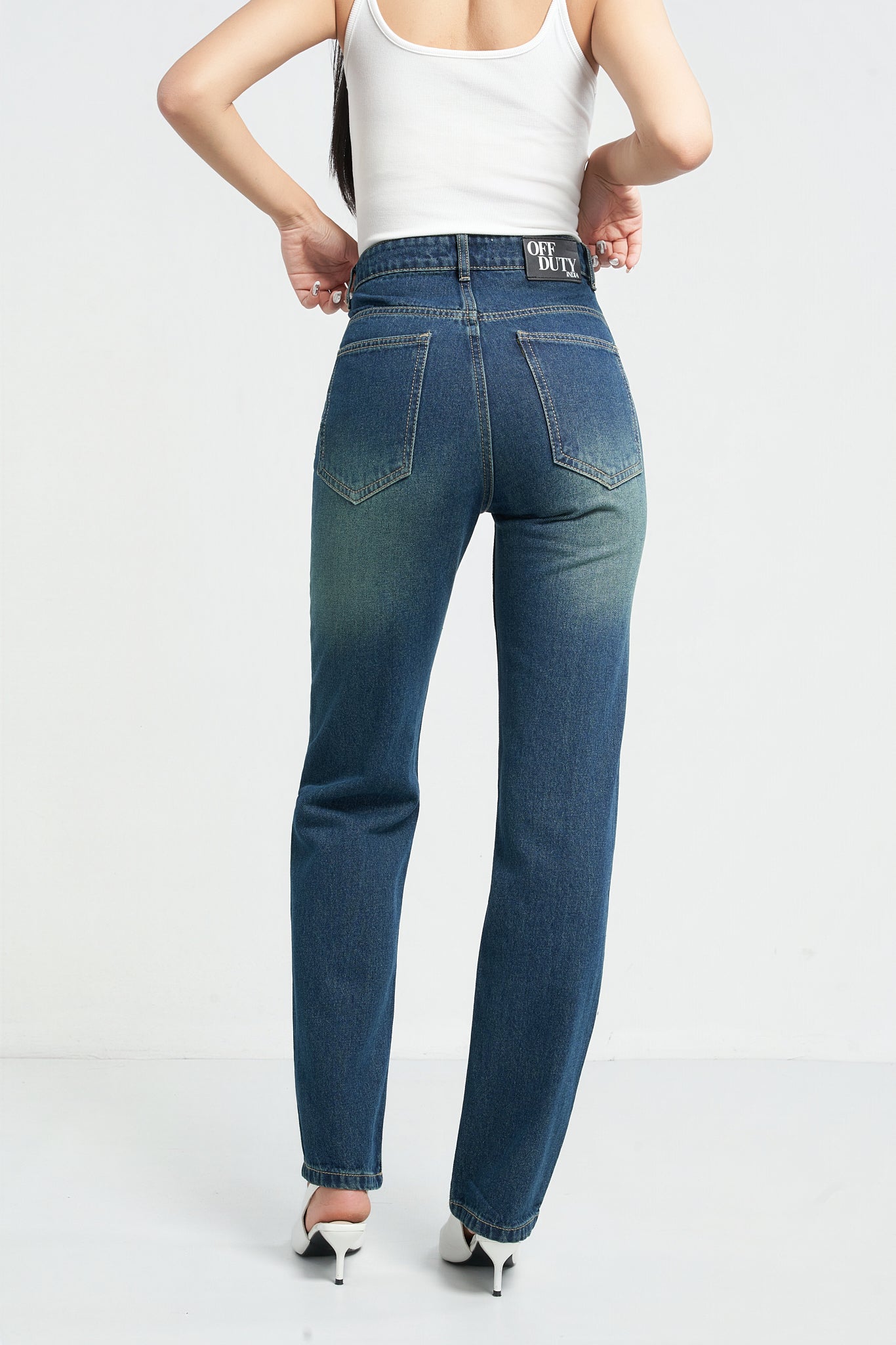 Wash Out Indigo Blue Tailored Straight Leg Jeans
