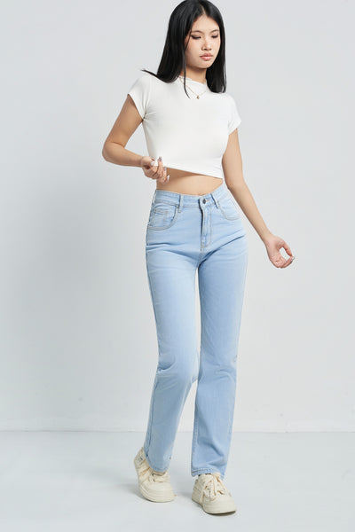 Wash Out Regular Blue Stretch Tailored Straight Leg Jeans