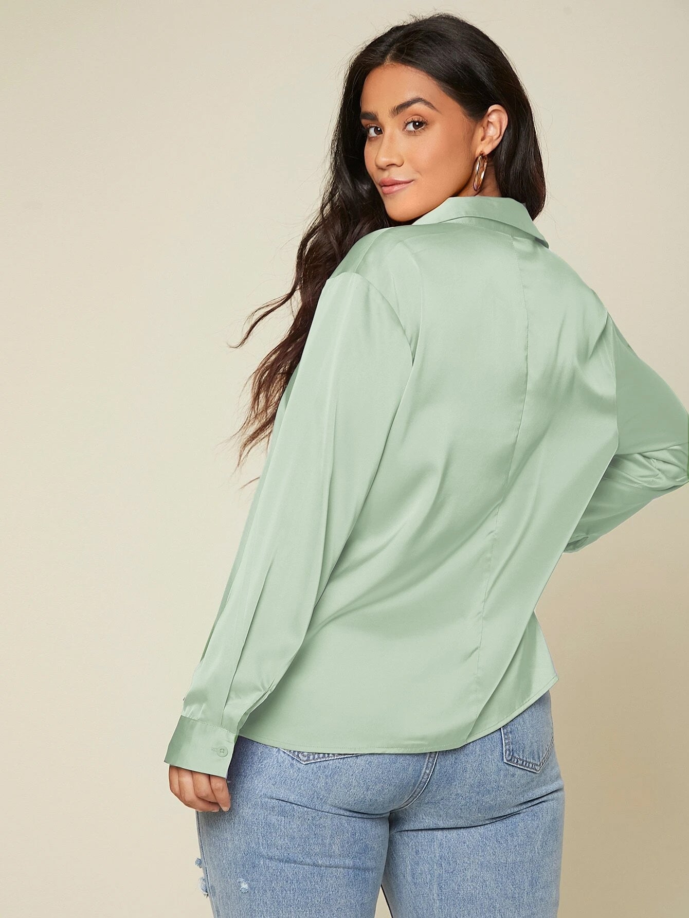 Drop Shoulder Plus Size Satin Blouse