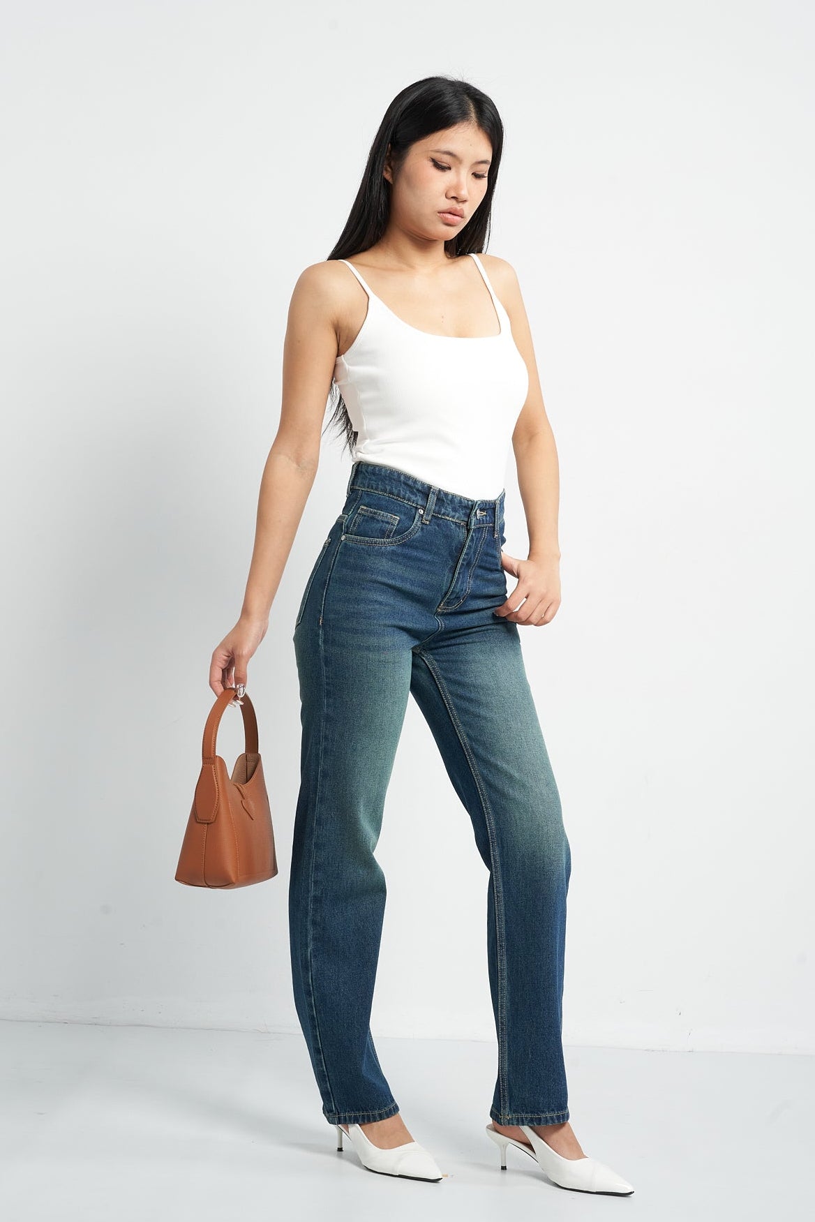 Wash Out Indigo Blue Tailored Straight Leg Jeans