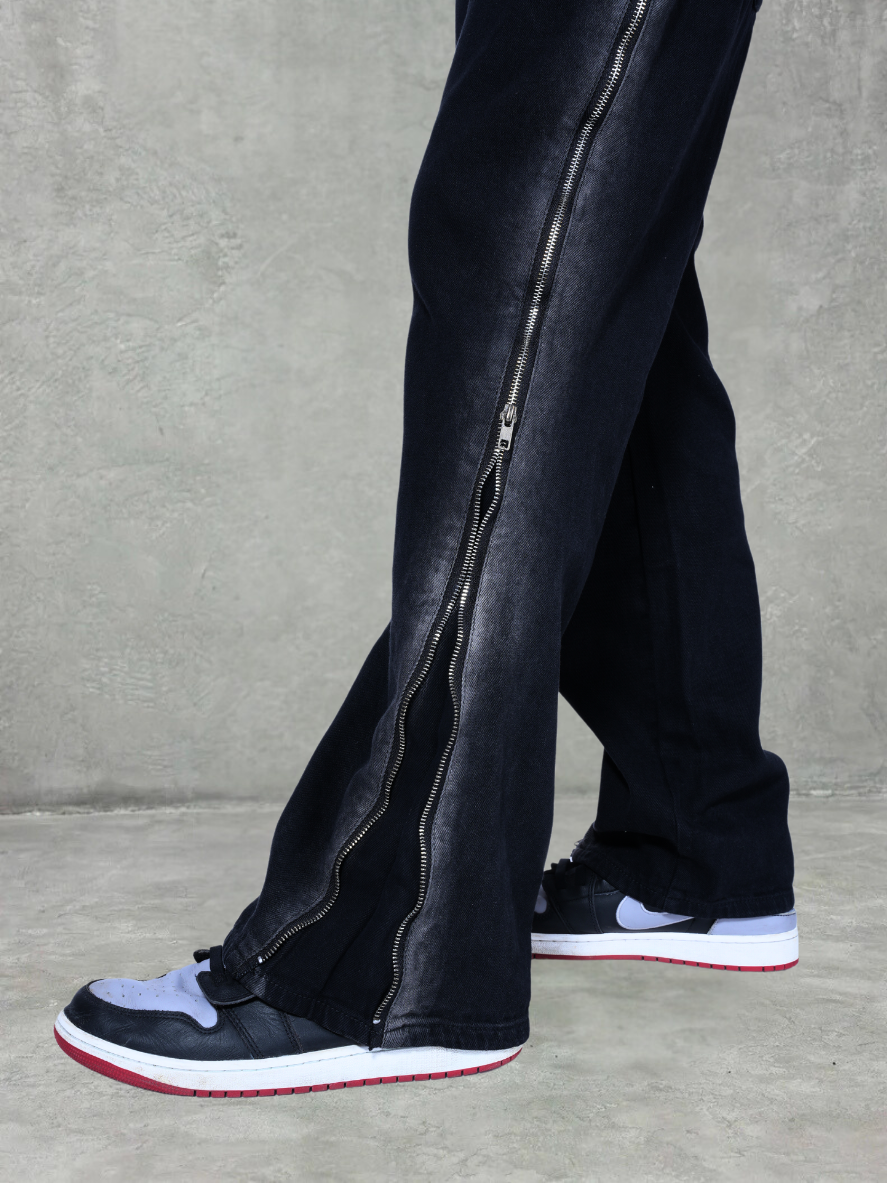 Diagonal Zip Design Flare Jeans – Offduty India