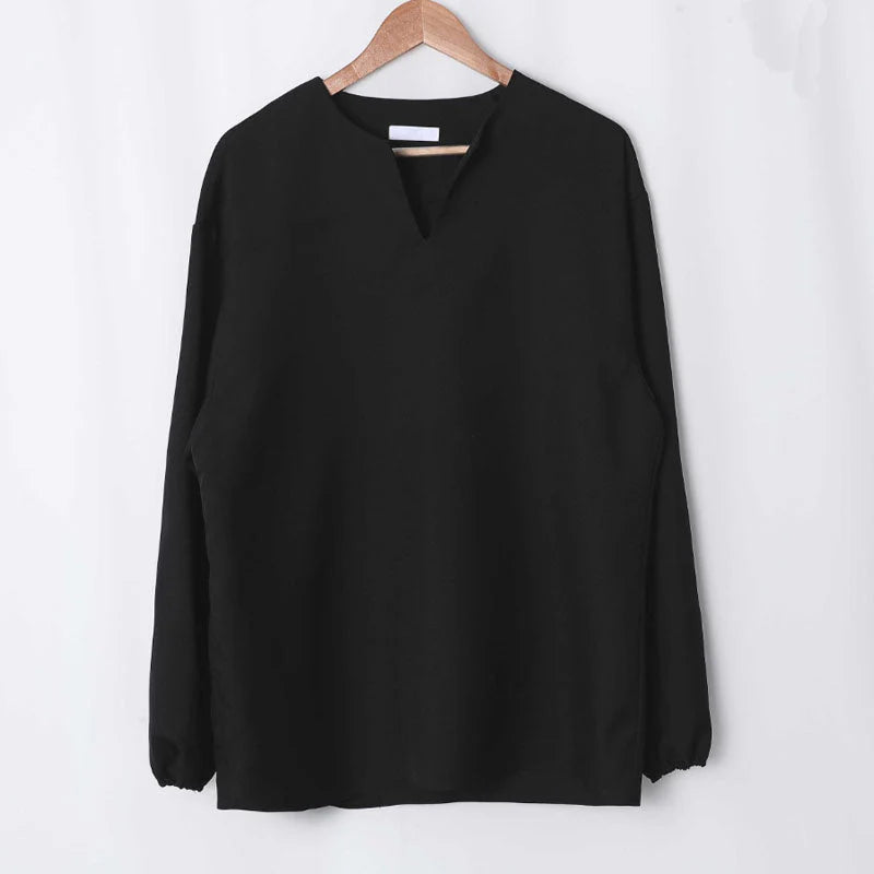 V Neck Cuff Details Long Sleeve Korean Shirt