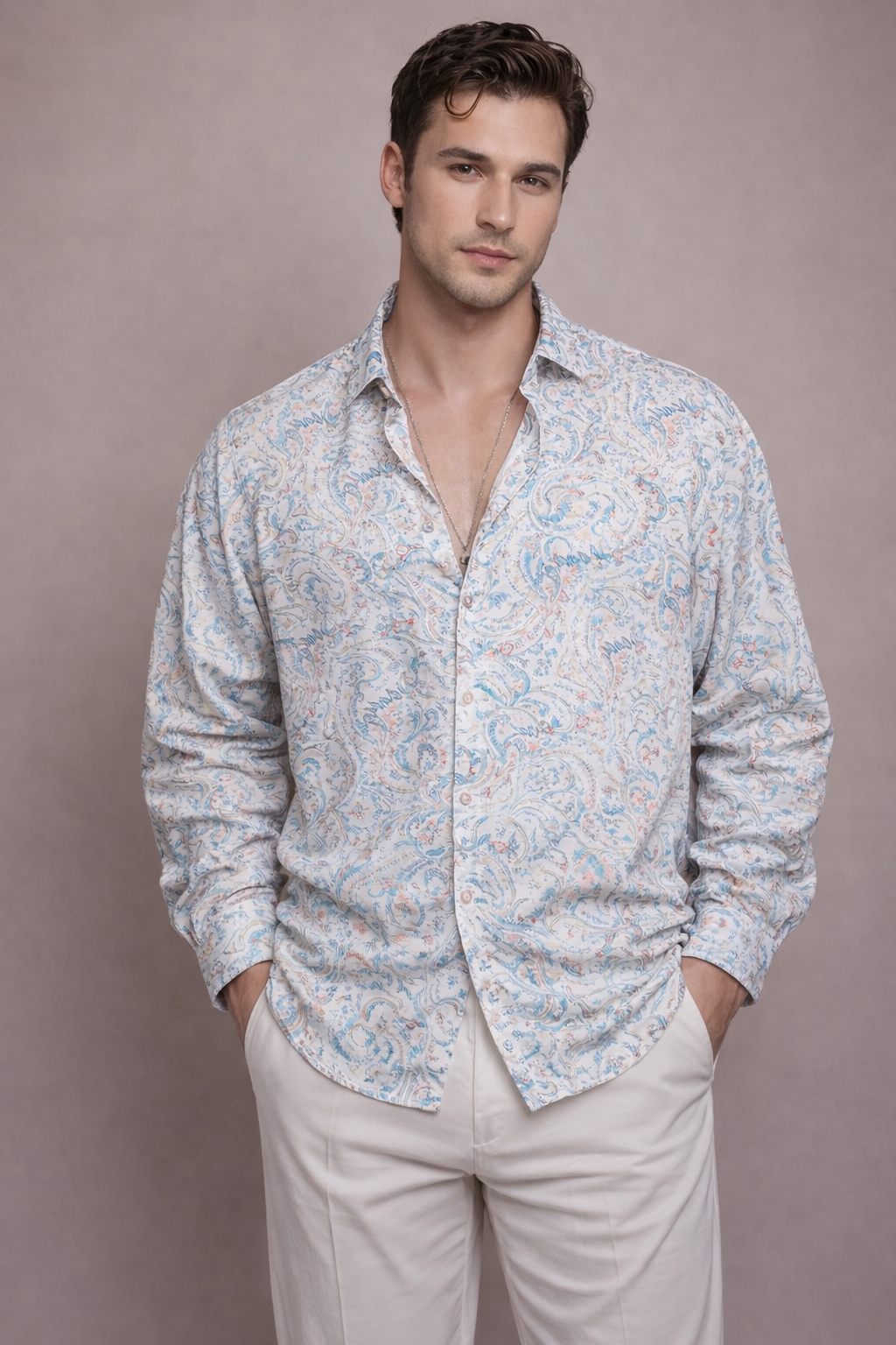 Blue Chaos Print Full Sleeves Shirt
