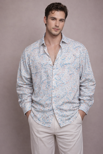 Blue Chaos Print Full Sleeves Shirt