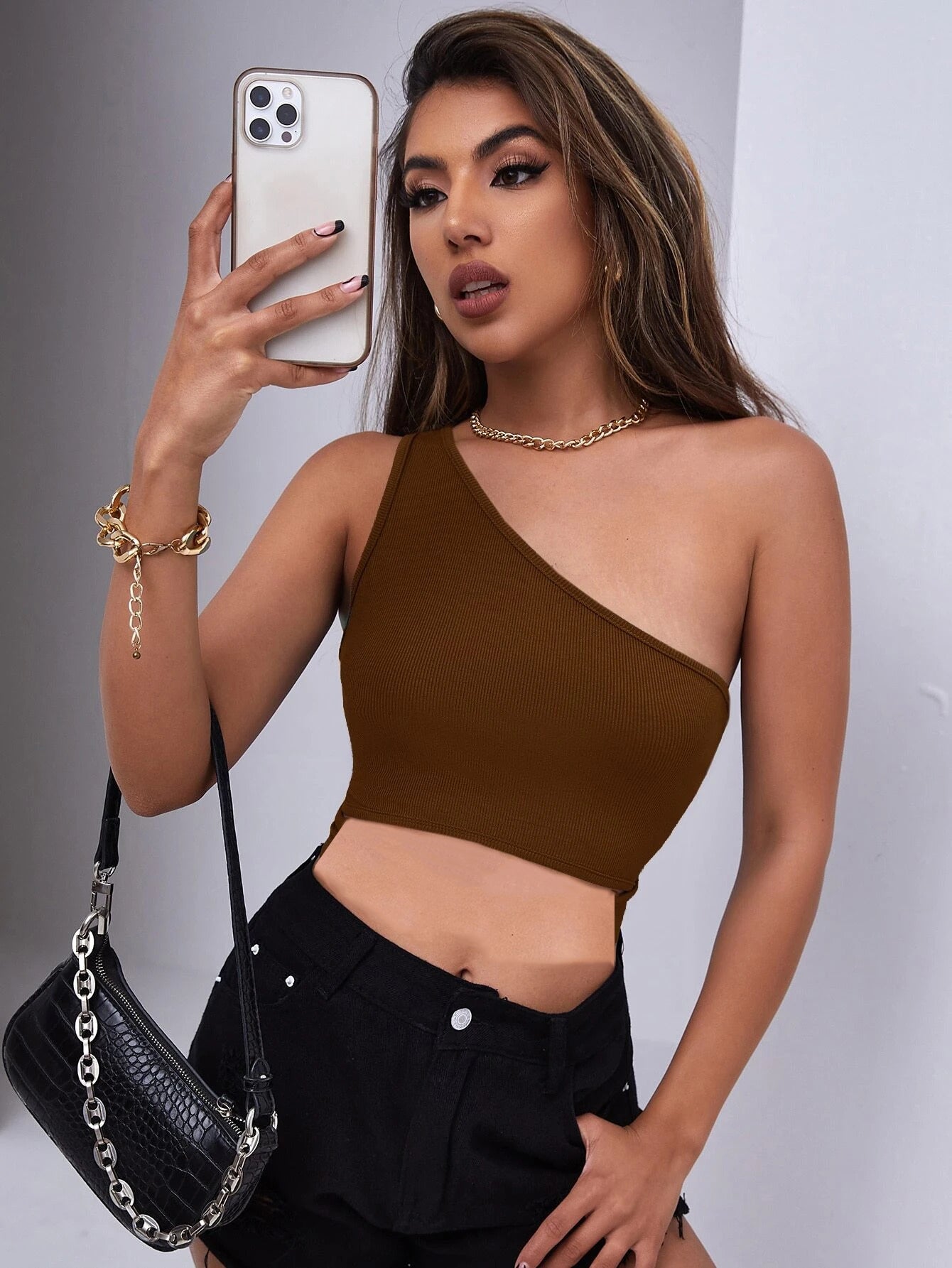 Basic One Shoulder Crop Top