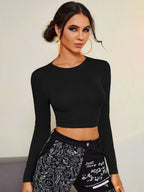 Backless Long Sleeve Black Top
