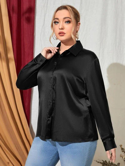 Drop Shoulder Plus Size Satin Blouse