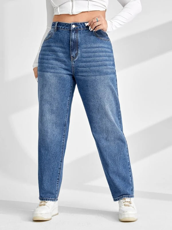 Blue Classic Wash Plus Size Straight Leg Jeans – Offduty India